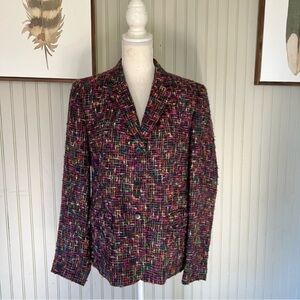 Jones New York Woman’s Tweed Pink Multi Blazer Wool Blend